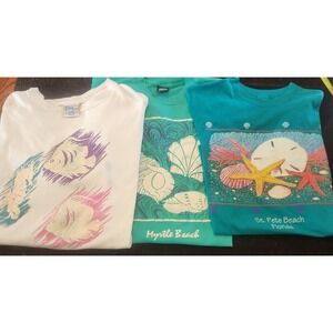 Lot Of Three Vintage Single Stitch Beach Tshirts St Pete Myrtle Fish Seashells